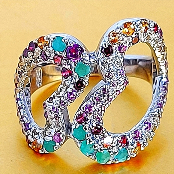 Natural Emerald Rhodolite Sapphire Gemstones 925 Sterling Silver Ring 8.5